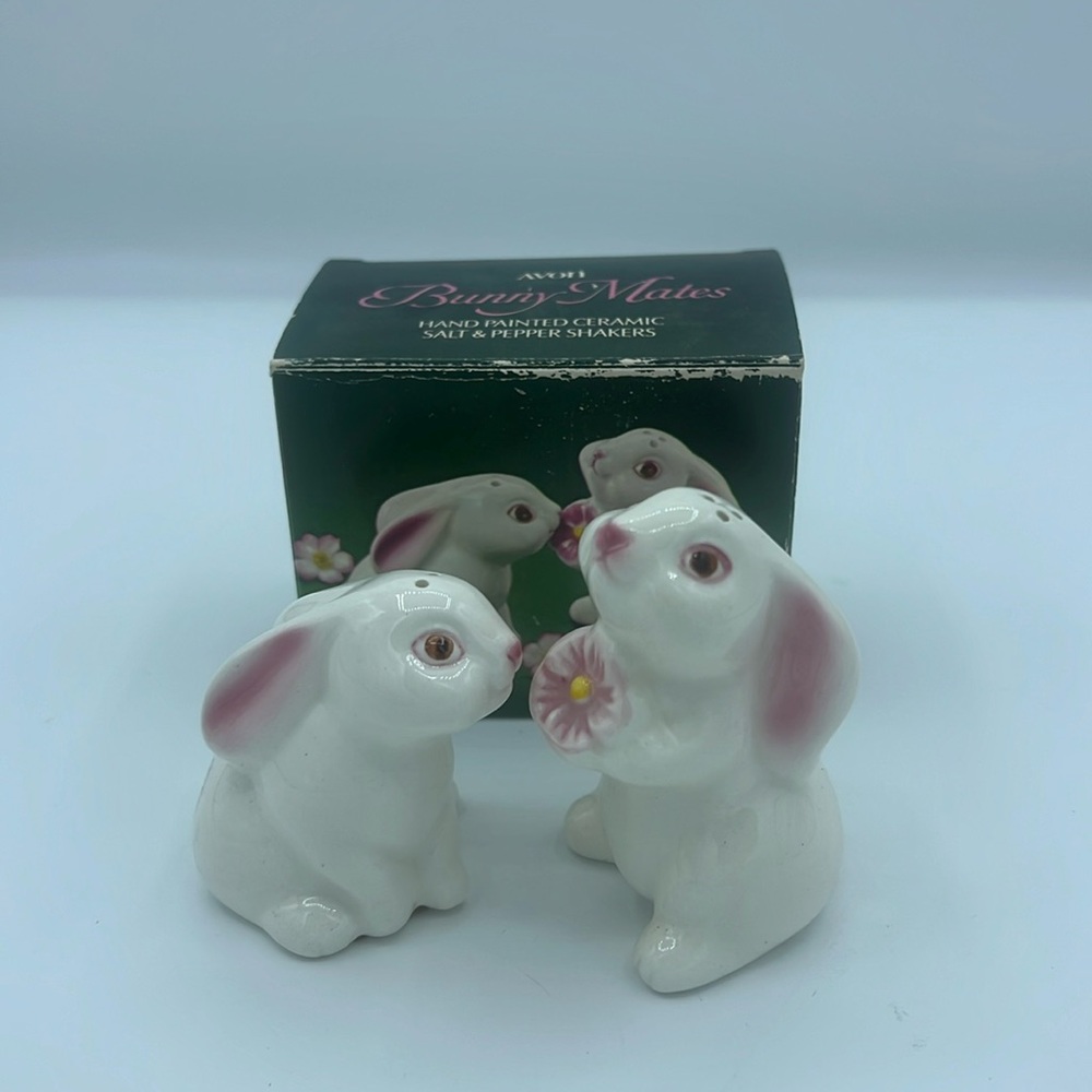 Vintage Avon Bunny Mates Hand Painted Ceramic Salt & Pepper Shakers